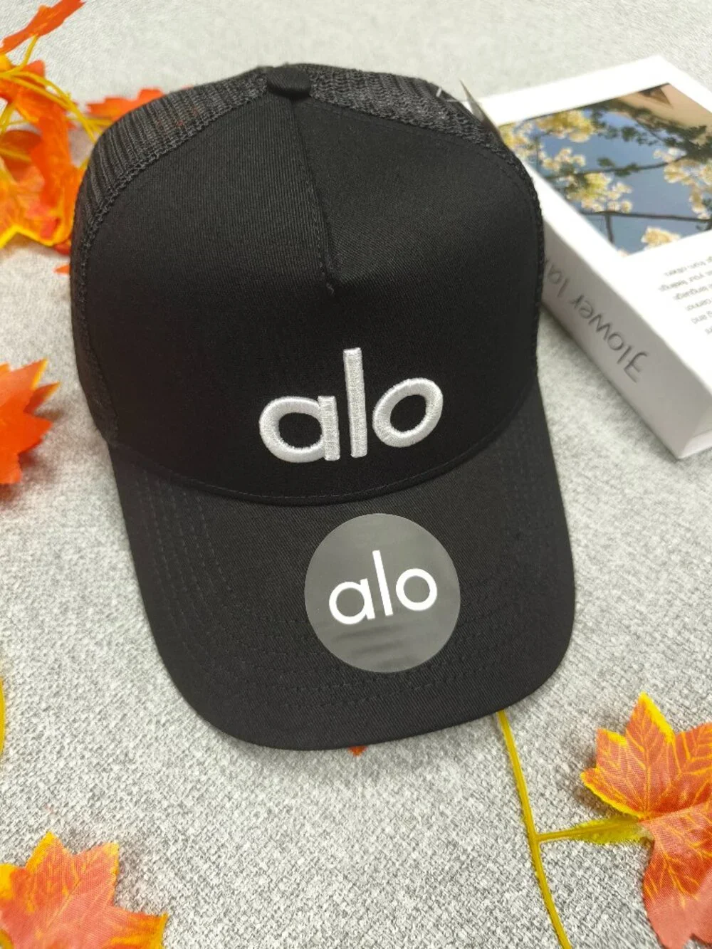 ALO Yoga District Trucker Adjustable Hat Black and White Embroidered Logo🎓🎾